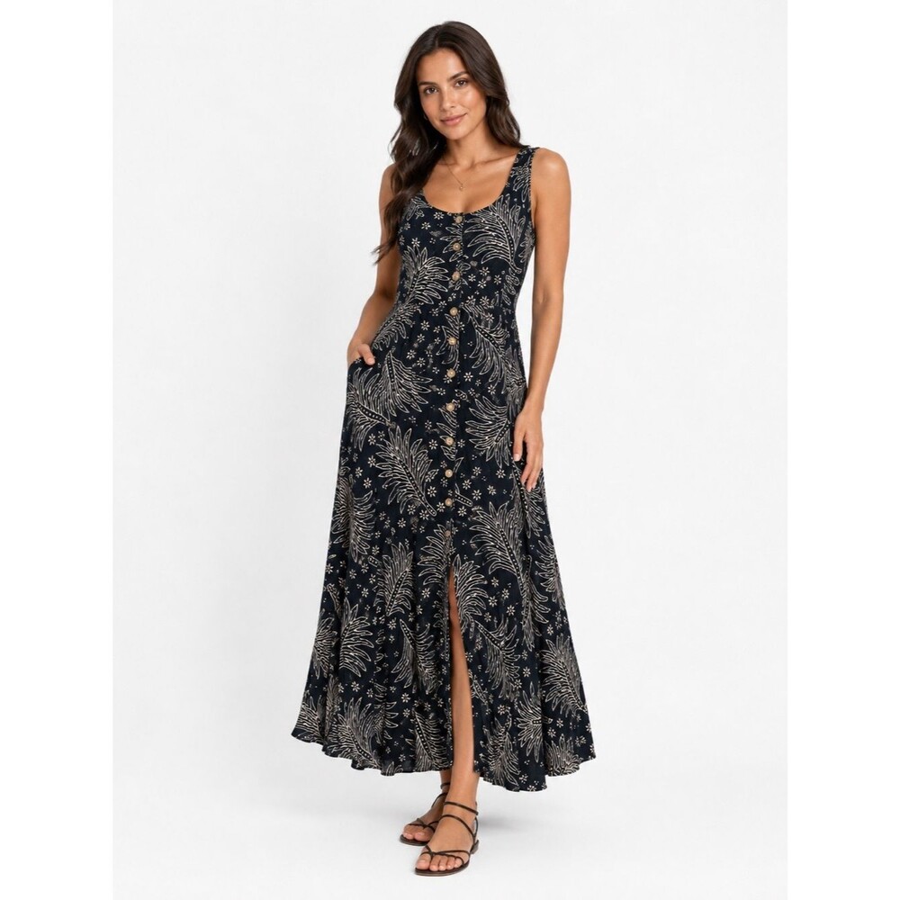 VTG Canvasbacks Lutton Horsfield Black Floral Button-Front Midi Dress Women’s 6